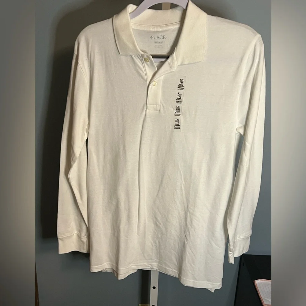 Children’s Place Boys White Long Sleeve Button Down Polo with Collar
